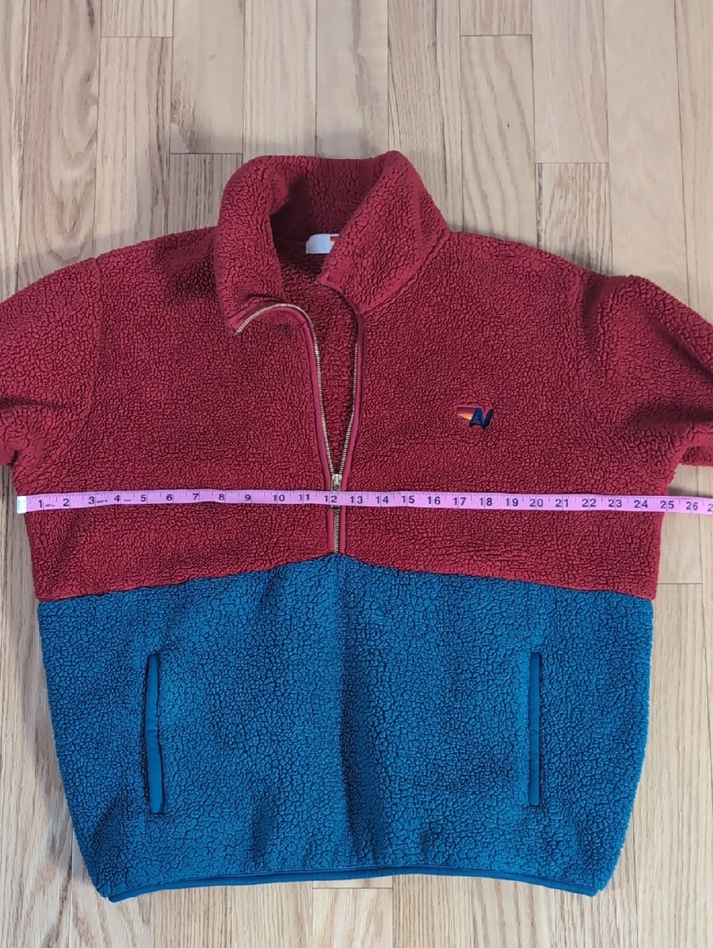 Aviator Nation Teddy Unisex Half Zip Color Block Jacket In Cherry Large - Picture 6 of 9